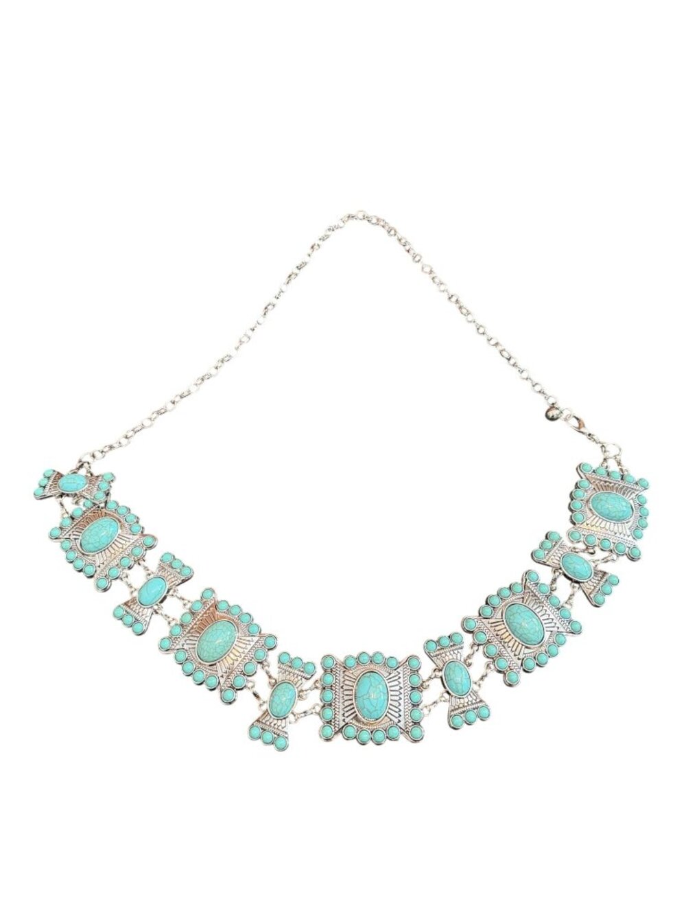 Aratta Turquoise Concho Chain Necklace With Silver-Tone Accents Adjustable 45" D